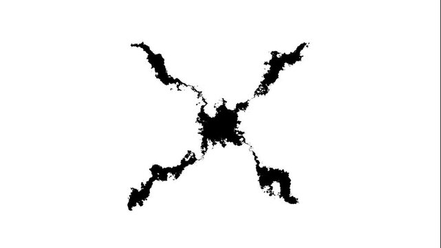 Ink stream transition, black watercolor paint splash and leak spreading across white screen with grunge matte animation effect in 4k video