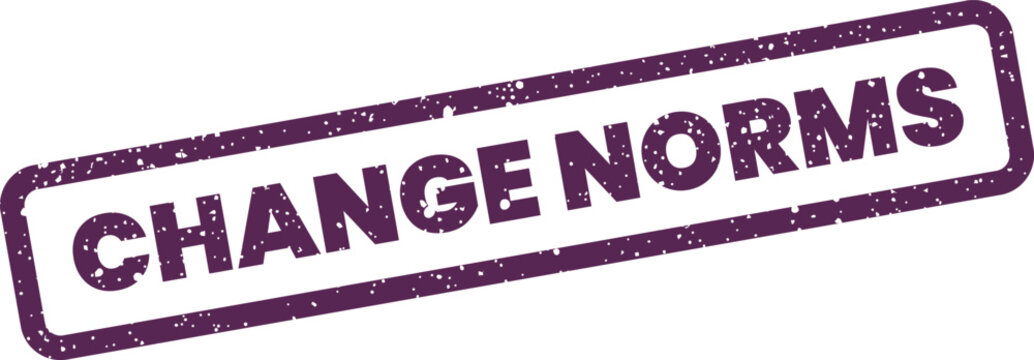 Grunge textured stamp graphic with the bold text CHANGE NORMS for conveying societal shifts and policy updates