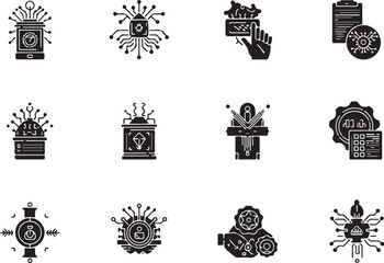 Obraz premium Artificial Intelligence and Smart Technology Black Icons Set.