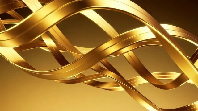Abstract 3D golden background featuring a wave of metal ribbons and orange light curves with a blue technology element Cinematic gold abstract background video