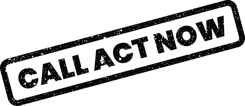 Grungy black rectangular rubber stamp impression urging immediate action for quick response or prompt engagement