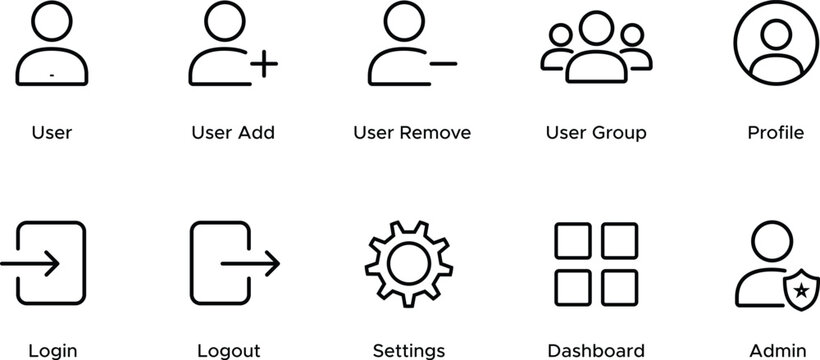 User account and system administration icons for profile and access management.