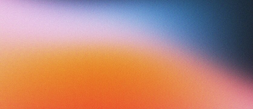 Vibrant gradient background showcasing transition from soft pink to warm orange and deep blue hues with retro film grain texture for artistic visuals.