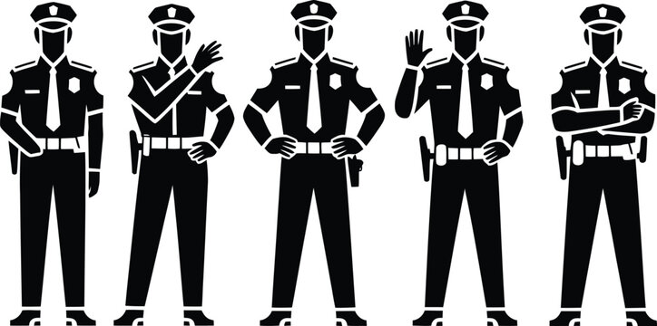 Police officer cop guard law men flat art icon set