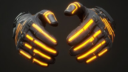 Fototapeta premium Futuristic illuminated gloves on dark background