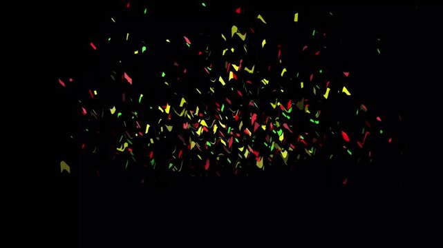 3D confetti explosion with black background. Celebration Party Burst Affect. Confetti Particles failing with luma Matte Channel, new year eve graphics, slow motion glitter for video compositing. 4k