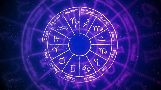 Spinning Astrology Zodiac Wheel with Horoscope Signs and Constellations