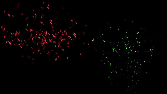 Animation of gold confetti poppers explosions 4K with copy space. on black background, motley party popper explosion for festive invitations, christmas celebration, and high resolution footage. 4k
