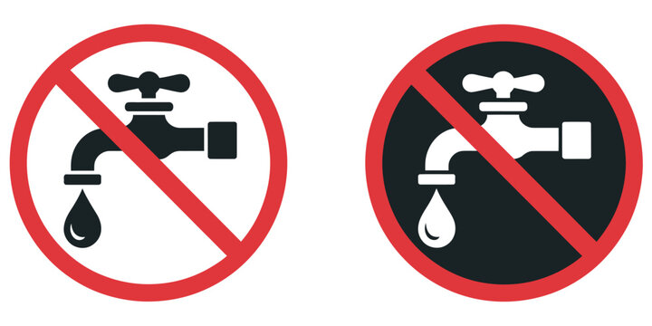Prohibition water usage icon set with no drinking water and restricted water symbols representing safety rules environmental control and usage limitation warning signage