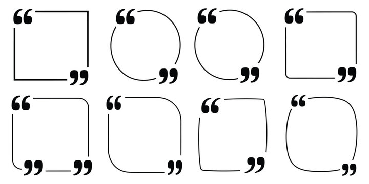 Quote box frame icon set featuring blank template quote remarks empty speech bubbles and quotation frames for text placeholders UI and graphic design