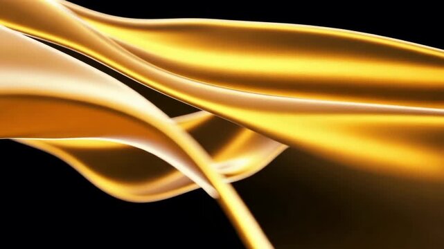 An abstract fractal wallpaper features glowing golden waves and orange flame-like swirls of energy in a dynamic motion design set against a futuristic black backdrop Cinematic gold abstract background