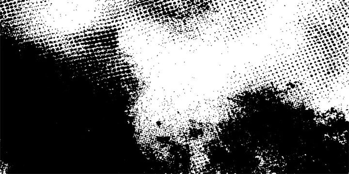 Abstract grunge halftone background vector design featuring black ink splats and spray paint texture elements with a decorative graffiti silhouette
