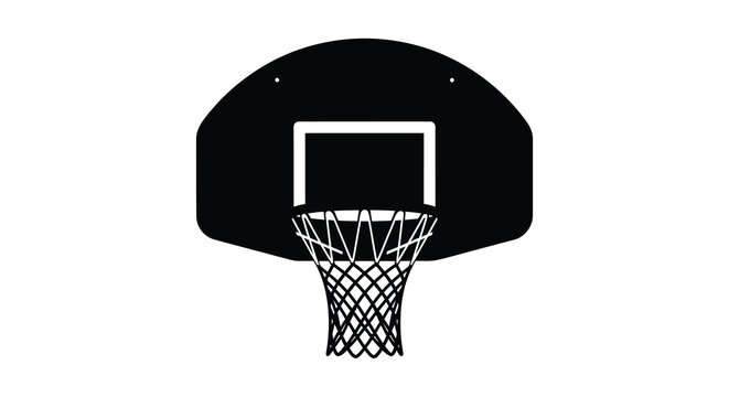 Silhouette of a basketball hoop with net and backboard