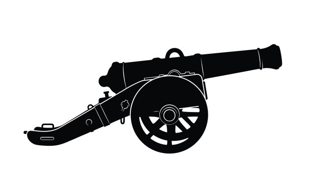 Vintage cannon silhouette historical artillery weapon isolated on white background