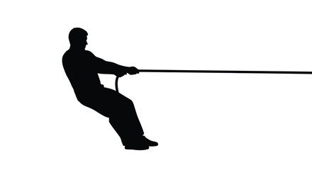 Man silhouette pulling rope isolated on white background dynamic silhouette scene © Arfan24