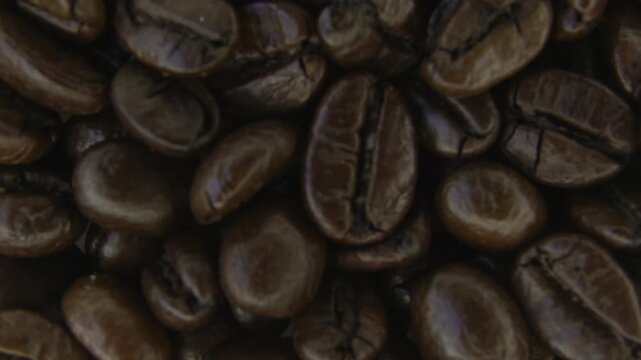 Rotating Roasted Coffee Beans Macro Food Texture.