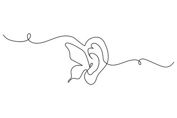 Obraz premium Human ear, continuous one line drawing, minimalist outline, isolated illustration