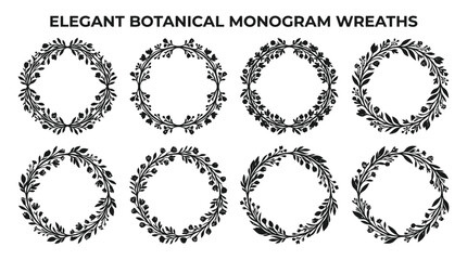 Obraz premium Elegant botanical monogram wreaths on white background for design