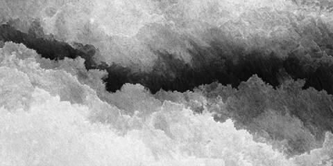 A minimalist abstract landscape of black and white sheep grazing in a cold winter scene where frozen snow and sea ice waves create a dark grunge texture against a crystal sky © hossain