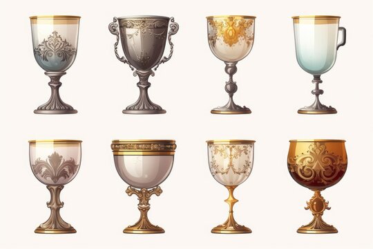 Collection of antique style ornate goblets and chalices