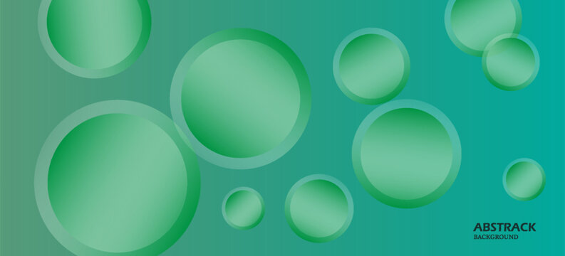 Abstract green background with dynamic circles, glossy transparent bubble patterns, layered round elements, smooth mint gradient, modern abstract wallpaper.