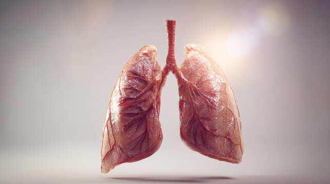 Human lungs 3D illustration presenting the anatomy of the respiratory system on a neutral background with soft lighting