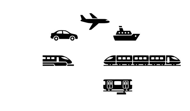 Transport vehicle icon collection in circular layout with car train subway airplane and ship flat vector set