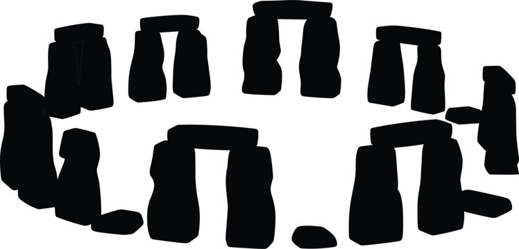 tonehenge Ancient Megalithic Monument Silhouette Vector Illustration Featuring Prehistoric Standing Stones Circle and Historic English Landmark for Travel Tourism and Archaeological Research Designs