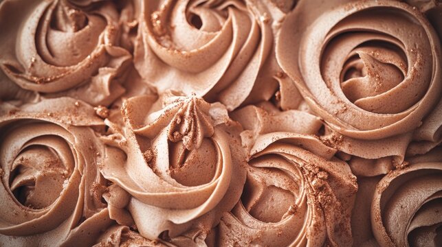 Chocolate frosting swirls close up dessert