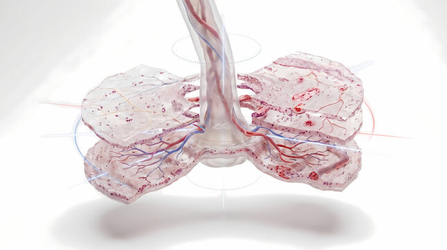 Detailed 3D Model Of Human Lungs Showing Alveoli And Blood Vessels