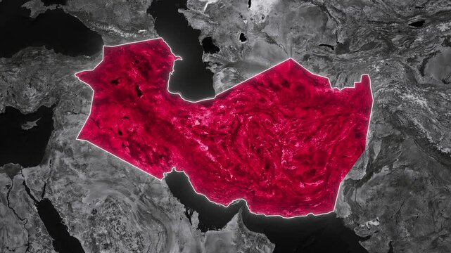 Sasanian Empire Map Animation around 500 AD. Documentary, glowing outline, Dark map animation of the Sasanian Empire. 4k.