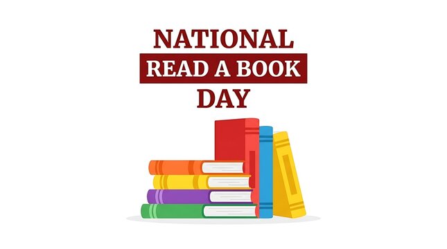National read a book day illustration with a stack of colorful books