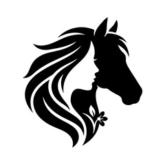 Flowing horse head silhouette with mane vector © Sojib