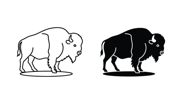 American bison icon outline and solid fill vector illustration majestic wild mammal symbol on white