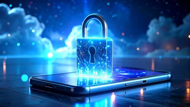 Futuristic Digital Lock on Smartphone with Neon Glow.