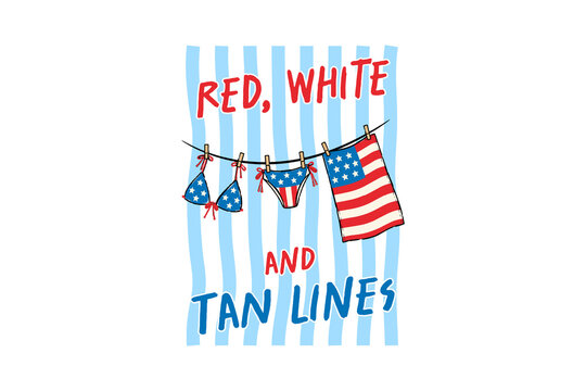  Red White and Tan Lines Patriotic Bikini Illustration Sublimation Design