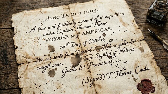 Historical parchment with ink writing and wax seal, vintage style historical document