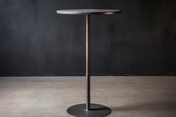Naklejka premium Industrial standing table with a dark stone surface and metal base