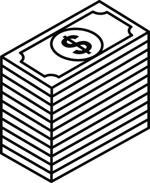 Stack of dollar bills with currency symbol icon outline vector illustration for financial concepts.