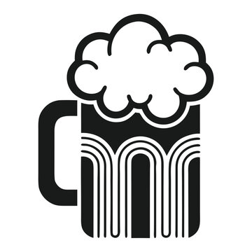 Stylized black and white beer mug with thick foam and decorative patterns, simple and bold design element.
