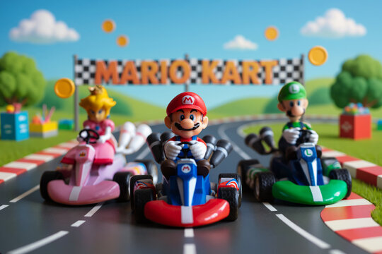 Super Mario,  Luigi and Princess  in  karts - racing toy