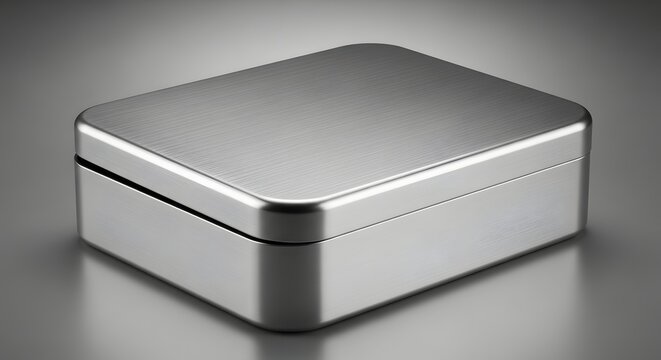 Sleek metallic box with rounded corners on a gradient background with soft studio lighting