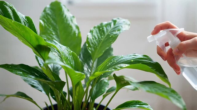 Hand spraying water on green plant ideal for sleek commercial backgrounds and title sequences