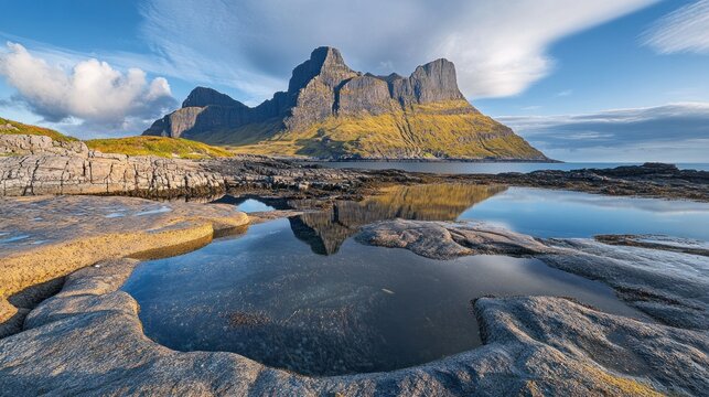 Mountain reflection in coastal tide pools