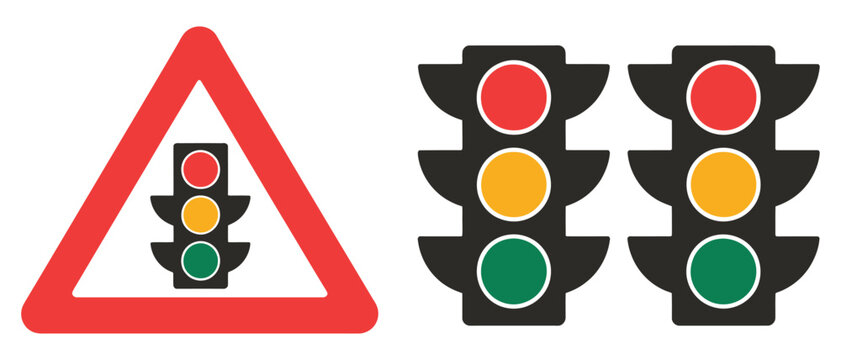 Traffic light icon featuring green yellow and red signal lights isolated illustration for road safety signage traffic education driving rules and urban transportation control design vector