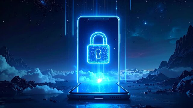 Futuristic Digital Lock Security Concept with Neon Light Effects 1.