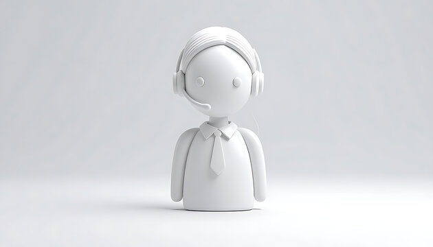 Isolated simple stylized figure wearing headset and tie, representing customer service or support, on a clean light gray background