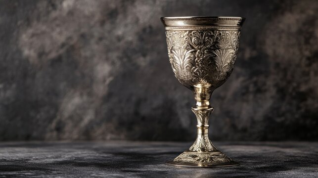 Ornate silver chalice on dark background
