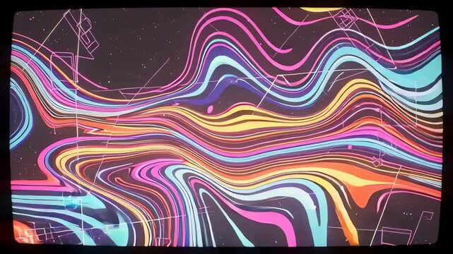 Colorful Abstract Wavy Lines Digital Art Animation.