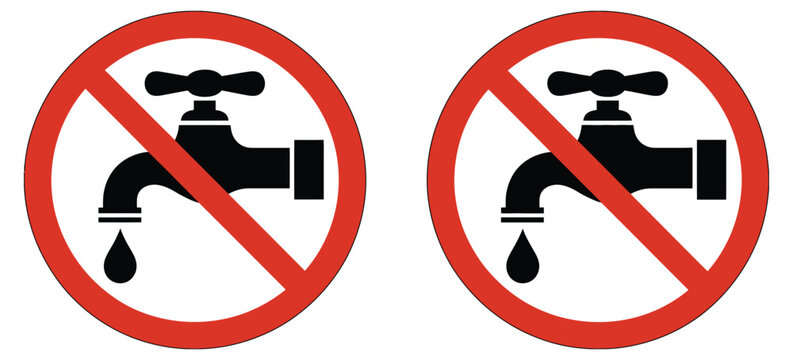 Water prohibition icon set featuring no drinking water and water restriction symbols for safety warning signage public health alerts hazard control and environmental regulation vector